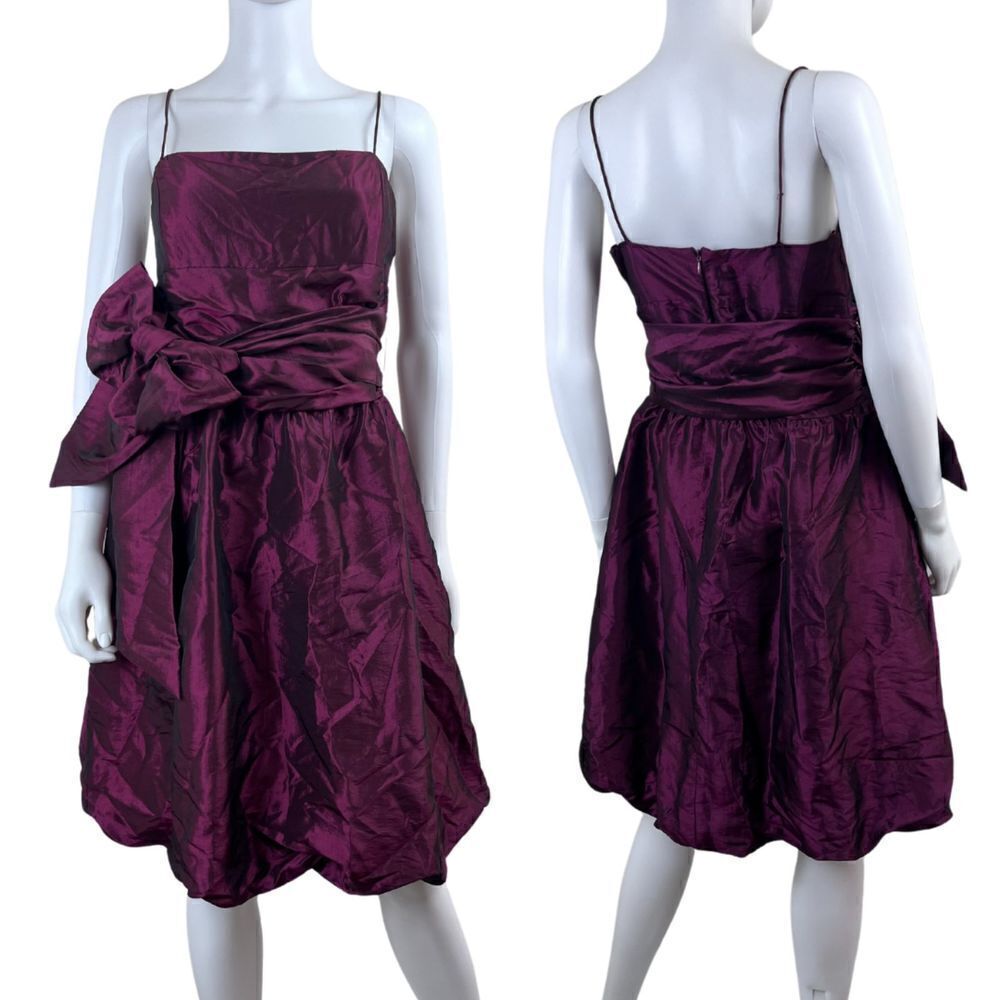Vintage Eliza J Size S Taffeta Purple Bubble Hem Bow Scraf Belt Party 50s Dress